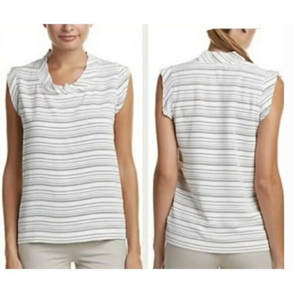 Cabi Women's White Black Madeleine Stripe Funnel Neck Blouse Size Small - Picture 1 of 8